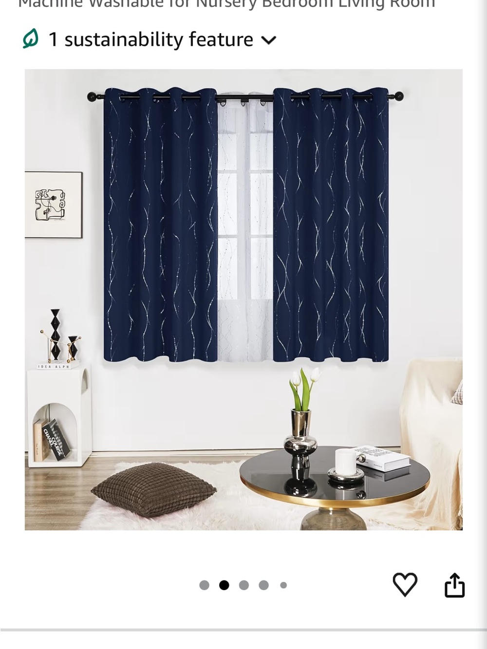 Navy Blue Black Out Curtains Set of 2 42 x 45 inch